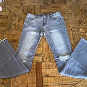 TALL 37.5” inseam flare distressed grey jeans
